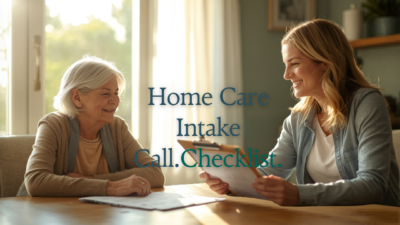 Home Care Intake Call Checklist - A-TEAM #1 Home Care Agency in Philadelphia, PA Senior woman and adult daughter reviewing home care documents with a coordinator at a kitchen table