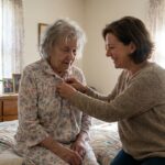 Alzheimers Home Care Adult Daughter Helping Elderly Mother A-Team Home Care - A-TEAM #1 Home Care Agency in Philadelphia, PA Adult daughter helping elderly mother with Alzheimer's get dressed in Pennsylvania suburban bedroom — A-Team Home Care