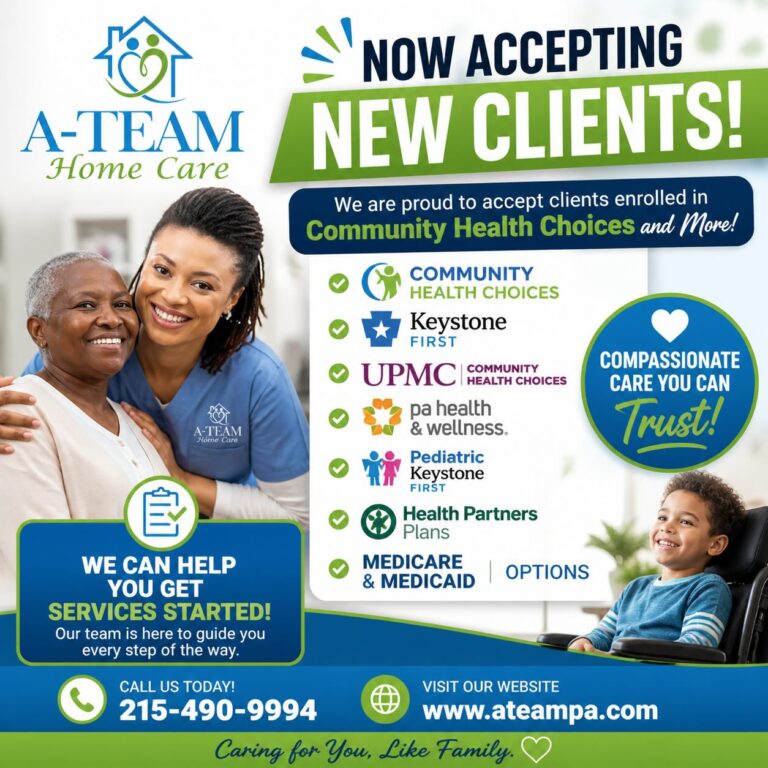 A-Team Home Care — Now Accepting New CHC Clients (Community HealthChoices) - A-TEAM #1 Home Care Agency in Philadelphia, PA A-Team Home Care caregivers serving Philadelphia and Bucks County families — accepting Community HealthChoices (CHC), Keystone First, UPMC CHC, PA Health & Wellness, and Medicare clients
