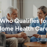 qualifies-home-health-care-blog - A-TEAM #1 Home Care Agency in Philadelphia, PA Elderly man and nurse on a sofa review paperwork about home health care in a living room setting.