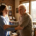 Sundowning in Dementia Caregiver Redirecting Elderly Man A-Team Home Care - A-TEAM #1 Home Care Agency in Philadelphia, PA Home caregiver gently redirecting elderly man with sundowning dementia in Philadelphia row house — A-Team Home Care