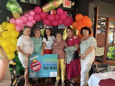 A-Team Home Care Caregivers and Clients at the Appreciation Party - A-TEAM #1 Home Care Agency in Philadelphia, PA A-Team Home Care caregivers and clients together under the balloon arch at the Caregiver and Client Appreciation Party in Somerton, Philadelphia