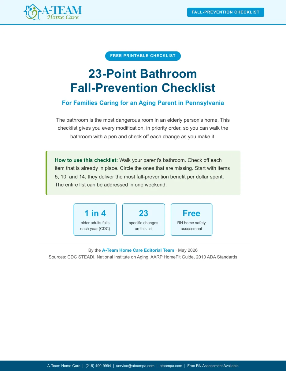 Cover page of the A-Team 23-Point Bathroom Fall-Prevention Checklist