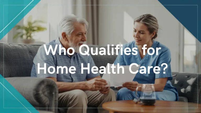 Elderly man and nurse on a sofa review paperwork about home health care in a living room setting.
